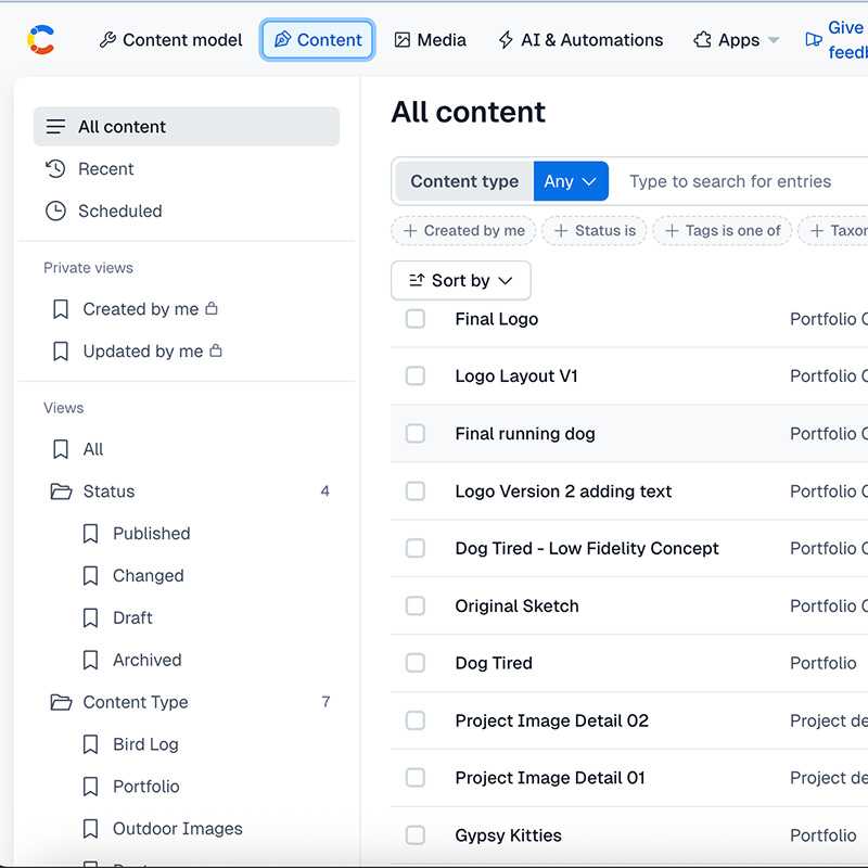 Screenshots of different content management system dashboards including WordPress, Contentful, and Optimizely